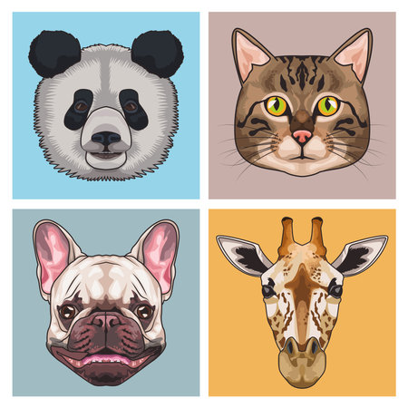 bundle of four animals domestics and wild icons vector illustration designのイラスト素材