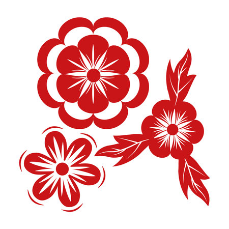 flowers and leafs red decorative icon vector illustration designのイラスト素材