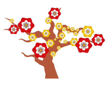 chinese tree with flowers decorative icon vector illustration designのイラスト素材