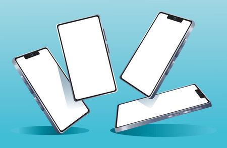 four smartphones devices mockup branding in blue background vector illustration designのイラスト素材