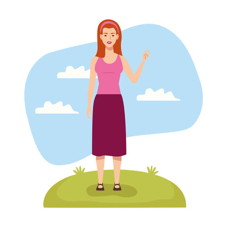 beautiful woman in the landscape character vector illustration designのイラスト素材
