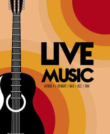live music festival lettering poster with guitar acoustic vector illustration designのイラスト素材