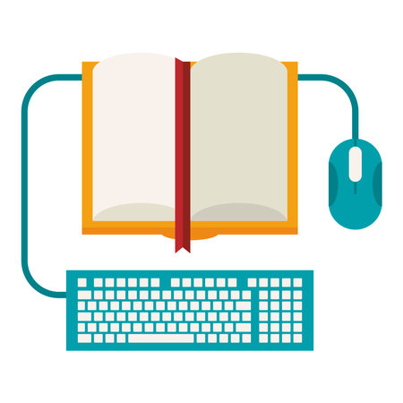 ebook with mouse and keyboard education supply icon vector illustration designのイラスト素材
