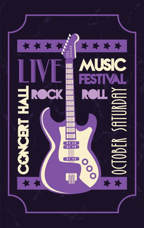 live concert hall lettering poster with electric guitar vector illustration design