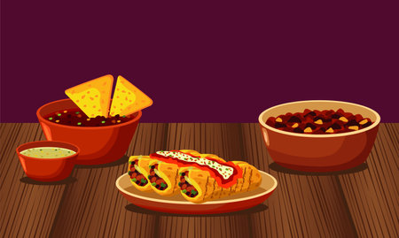 mexican food restaurant poster with menu in wooden table vector illustration designのイラスト素材
