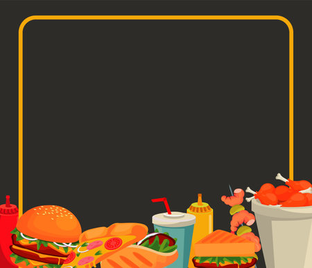 square frame with delicious fast food menu template vector illustration designのイラスト素材