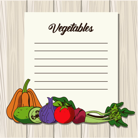 vegetables lettering in paper note with healthy food vector illustration designのイラスト素材