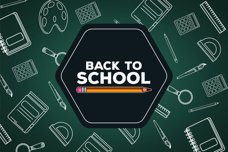 back to school lettering with pencil in chalkboard vector illustration designのイラスト素材
