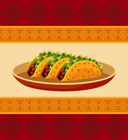 mexican food restaurant poster with tacos in dish vector illustration designのイラスト素材