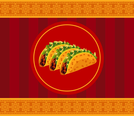 mexican food restaurant poster with tacos in frame vector illustration designのイラスト素材