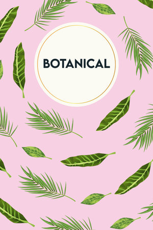 botanical lettering in poster with green leafs in circular frame vector illustration designのイラスト素材
