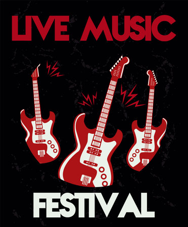 live music festival lettering poster with electric guitars vector illustration designのイラスト素材