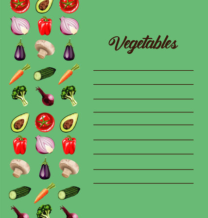 vegetables lettering in paper note with healthy food vector illustration designのイラスト素材