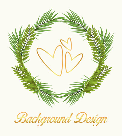 leafs frame with hearts and golden lettering vector illustration designのイラスト素材