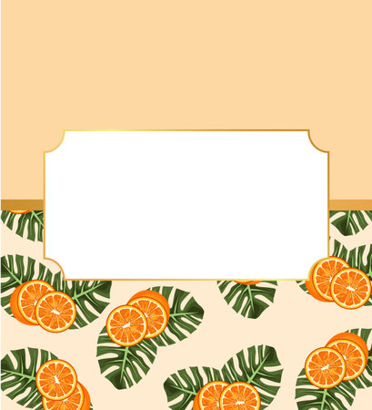 citrus fruit poster with oranges and leafs pattern in frame vector illustration designのイラスト素材