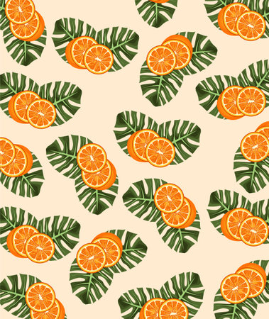citrus fruit poster with oranges and leafs pattern vector illustration designのイラスト素材