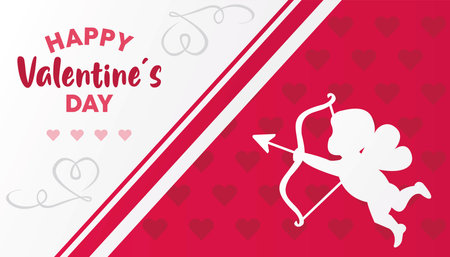 happy valentines day lettering card with angel cupid and arch vector illustration design