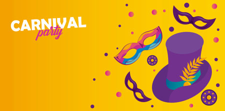 carnival party celebration with hat and masks vector illustration designのイラスト素材