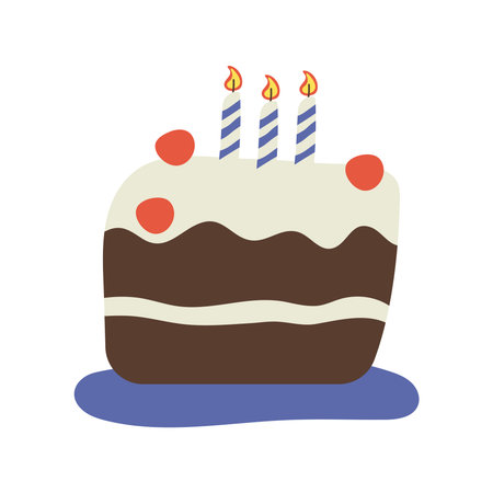 happy birthday cake with candles celebration flat style icon vector illustration design