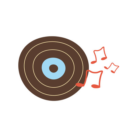 happy birthday vinyl and music notes celebration flat style icon vector illustration designのイラスト素材