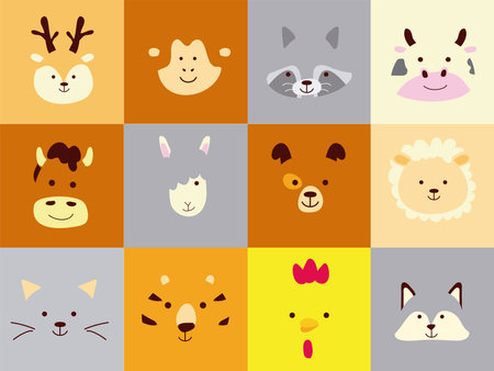 bundle of twelve cute little animals heads characters vector illustration designのイラスト素材