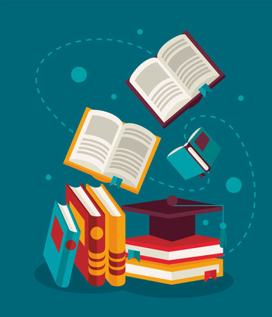 text books education supplies with graduation hat vector illustration designのイラスト素材