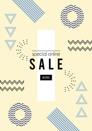 store online sale lettering in cream memphis background vector illustration designのイラスト素材