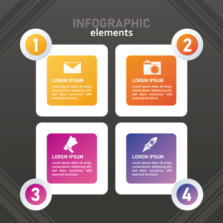 statistics infographics steps with numbers and squares in black background vector illustration designのイラスト素材