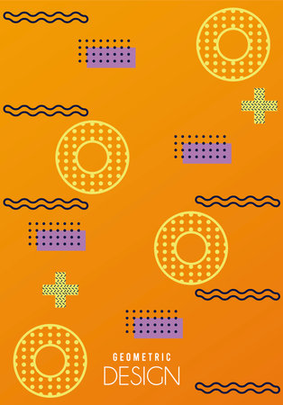 geometric design lettering in orange memphis background vector illustration designのイラスト素材