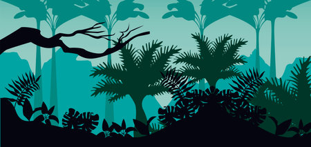 jungle wild nature green color landscape vector illustration designのイラスト素材