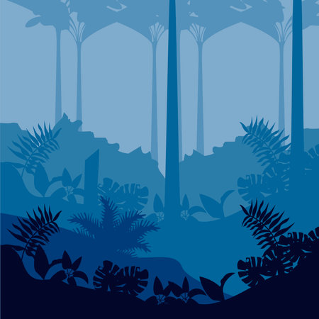 jungle wild nature blue landscape vector illustration designのイラスト素材