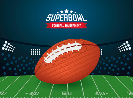 super bowl championship lettering in poster with balloon and stadium scene vector illustration designのイラスト素材