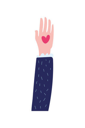 hand human with heart drawn style icon vector illustration designのイラスト素材