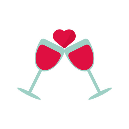 wine cups with heart love valentines day icon vector illustration designのイラスト素材