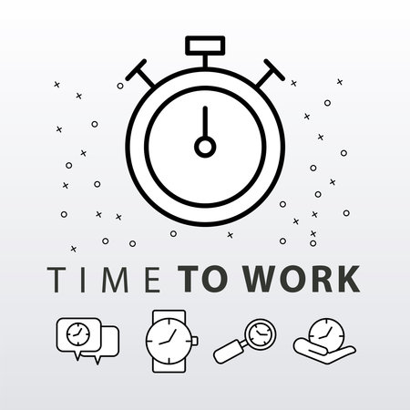 bundle of five time clocks line style set icons and lettering vector illustration designのイラスト素材