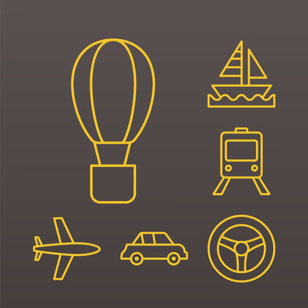 bundle of six conveyance transport line style set icons vector illustration designのイラスト素材