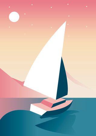 sailboat in the lake adventure travel landscape scene vector illustration designのイラスト素材