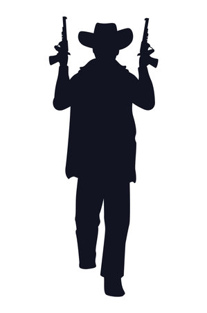 cowboy figure silhouette with guns character vector illustration designのイラスト素材