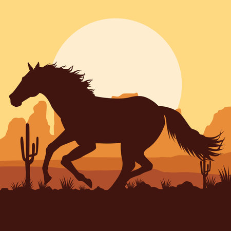 horse black running animal in the desert landscape vector illustration designのイラスト素材