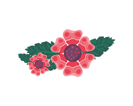 happy merry christmas pink flowers and leafs decoration vector illustration designのイラスト素材