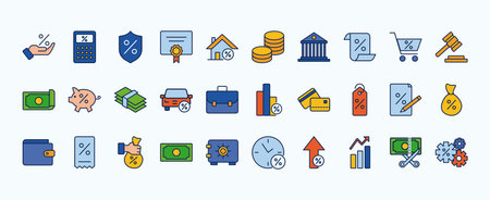 bundle of thirty financial set icons vector illustration designのイラスト素材