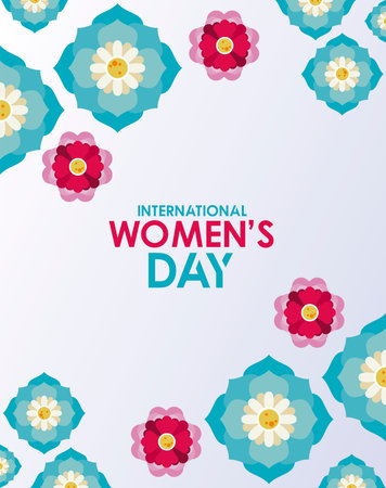international womens day celebration poster with lettering and flowers garden vector illustration designのイラスト素材