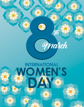 international womens day celebration poster with blue flowers and lettering vector illustration designのイラスト素材