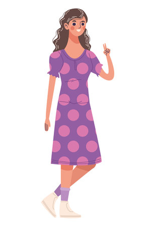 beautiful young woman happy walking character vector illustration designのイラスト素材