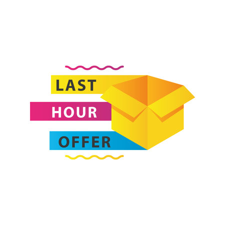 last hour offer sale countdown lettering with box carton vector illustration designのイラスト素材