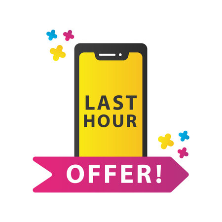 last hour offer sale countdown lettering with smartphone vector illustration designのイラスト素材