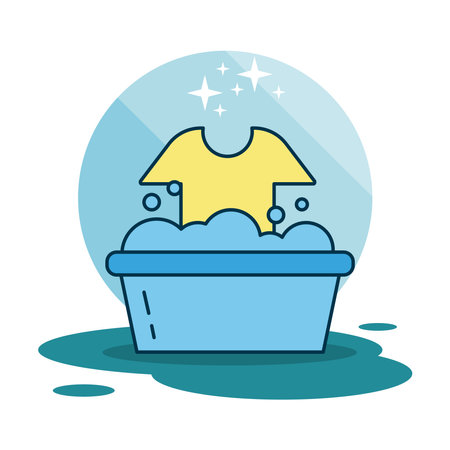 shirt in washing bowl and foam flat style vector illustration designのイラスト素材