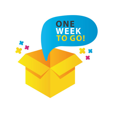 one week to go sale countdown lettering with box carton vector illustration designのイラスト素材