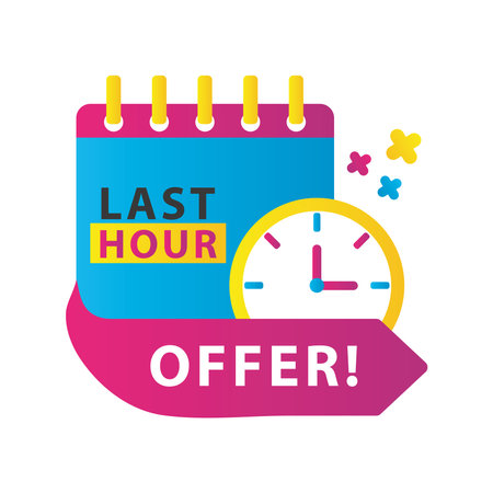 last hour offer sale countdown lettering with calendar and watch vector illustration designのイラスト素材