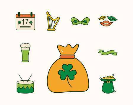 bundle of nine saint patricks day set icons vector illustration designのイラスト素材